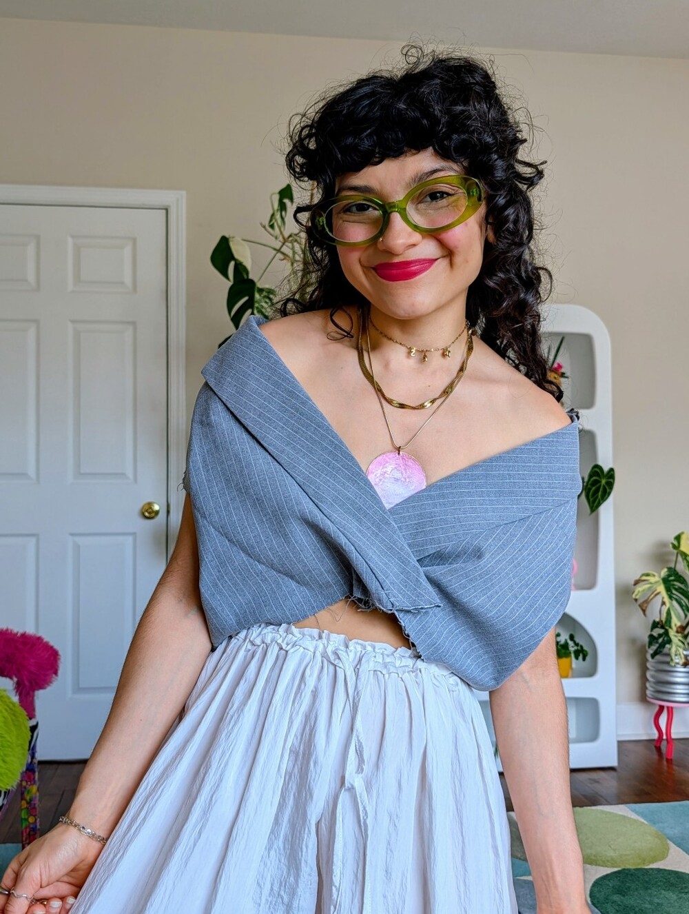 Upcycled Minosa blue gray pinstripe vest - Picture 2 of 9